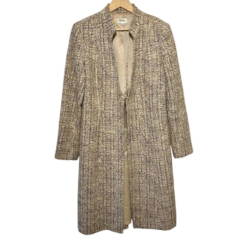 Vintage Neiman Marcus Exclusive Floral Tweed Duster Coat Gold Brown Silk Mix 10